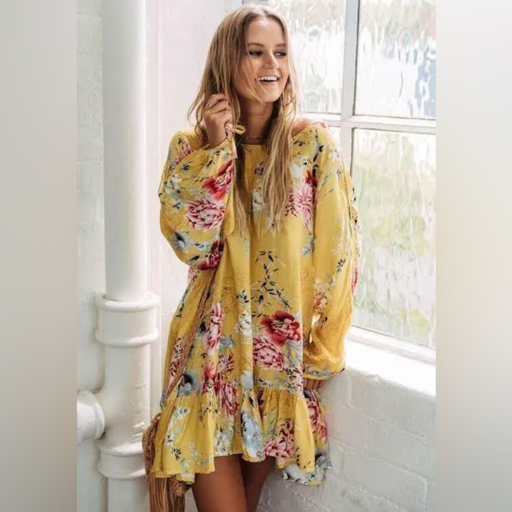 Jaase Yellow Floral Long Sleeve Dress